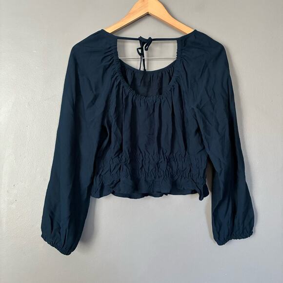 MADEWELL Peasant Cropped Blouse Top Western Cowgirl Tie Back Twill Cut out Top M - Picture 5 of 10